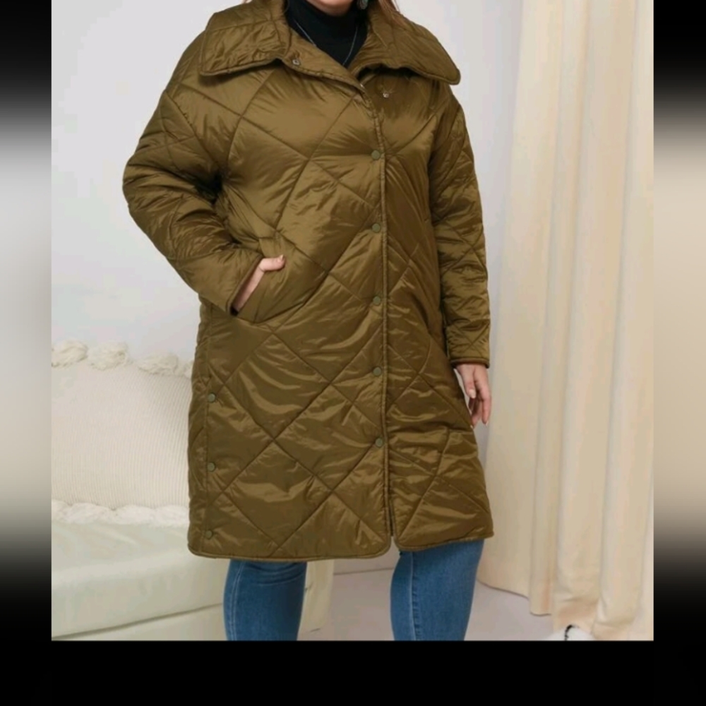 Plus Solid Snap Button Up Quilted Coat - image 1